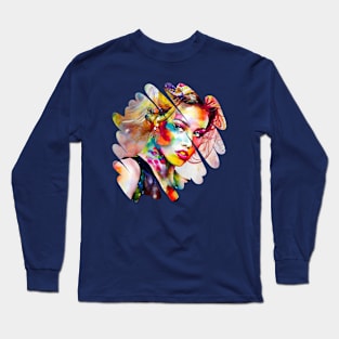 Color splashed girl looking pensive Long Sleeve T-Shirt